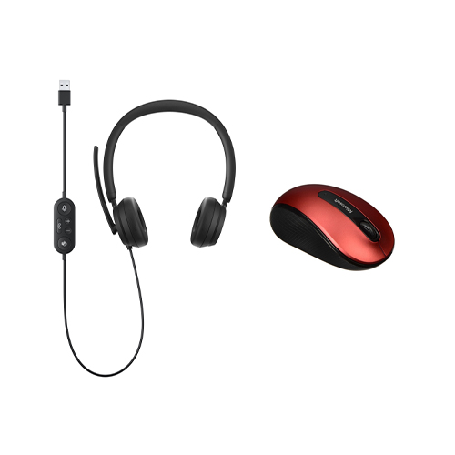 Microsoft Modern USB Headset Black + Microsoft Wireless Mobile Mouse 4000 - Wired USB-A connection Headset - Radio Frequency Connectivity for Mouse - High-quality stereo sound - 4-way Scrolling and 4 Customizable Buttons - Comfortable on-ear design