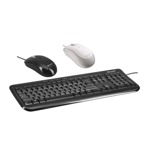 Microsoft Basic Optical Mouse White + Microsoft Wired Desktop 600 Keyboard and Mouse Black - Wired USB Keyboard and Mice - Optical - Quiet-Touch Keys - 800 dpi Movement Resolution - Media Controls