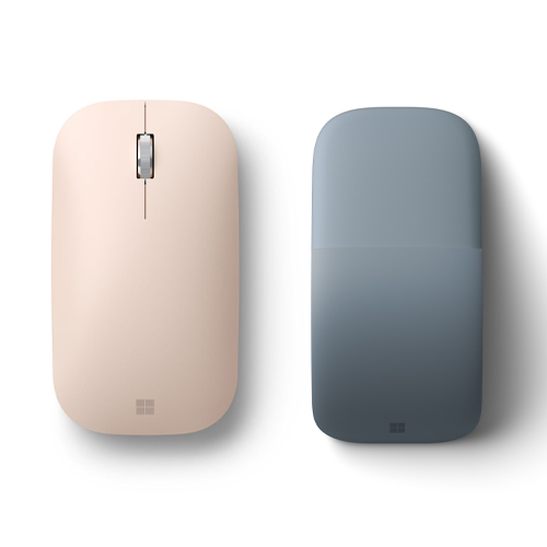 Microsoft Surface Arc Touch Mouse Ice Blue + Microsoft Surface Mobile Mouse Sandstone - Wireless Mice - Bluetooth Connectivity - Seamless scrolling - Ultra-slim & lightweight - Innovative full scroll plane