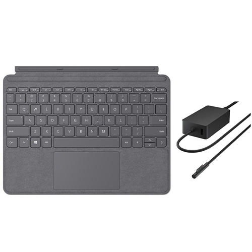 Microsoft Surface Go Signature Type Cover Platinum + Microsoft Surface 127W Power Supply - Pair w/ Surface Go - A full keyboard experience - Close to protect screen & conserve battery - Made w/ Alcantara material - 127W maximum output power supply