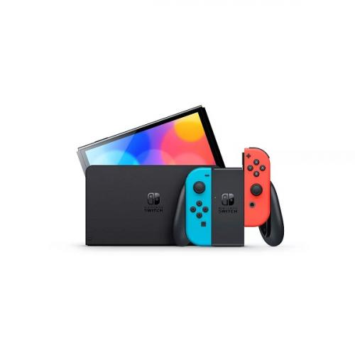 Nintendo Switch (OLED Model) With Neon Red & Neon Blue Joy Con Controllers + Nintendo Switch Carrying Case & Screen Protector + Nyko NS 4500 Wired Gaming Headset 