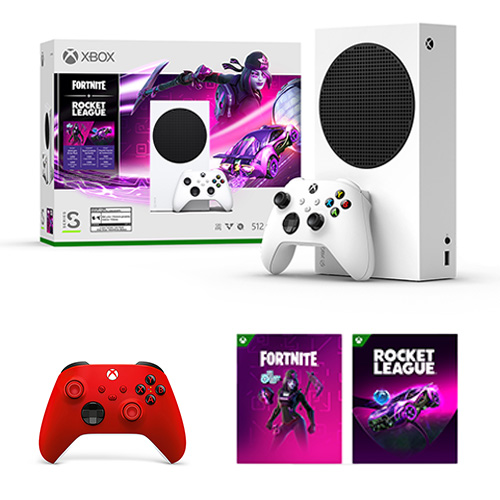 Xbox Series S Fortnite and Rocket League Bundle + Xbox Wireless Controller Pulse Red - Includes Xbox Wireless Controller - Includes Fortnite & Rocket League Downloads - 10GB RAM 512GB SSD - Up to 120 frames per second - Experience high dynamic range