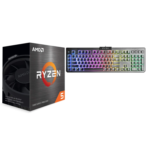 AMD Ryzen 5 5600X 6-core 12-thread Desktop Processor + EVGA Z12 RGB USB 2.0 Gaming Keyboard - 6 cores & 12 threads - 3.7 GHz- 4.6 GHz CPU Speed - 35MB Total Cache - PCIe 4.0 Ready - Wraith Stealth Cooler Included