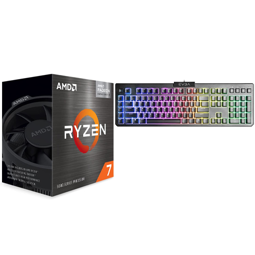 AMD Ryzen 7 5700G 8 core 16 thread Desktop Processor with Radeon Graphics + EVGA Z12 RGB USB 2.0 Gaming Keyboard - 8 CPU Cores & 16 Threads - 8 GPU Cores - 3.8 GHz- 4.6 GHz CPU Speed - 16MB Total L3 Cache - PCIe 3.0 Ready
