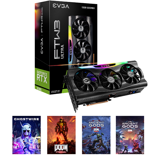 EVGA GeForce RTX 3080 12GB GDDR6X FTW3 ULTRA GAMING LHR Graphics Card + Ghostwire: Tokyo, DOOM Eternal, DOOM Eternal Year One Pass Game Bundle (Email Delivery)
