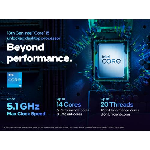 Intel Core I5 13600K Unlocked Desktop Processor   14 Core (6E+8P) & 20 Thread   5.10 GHz Overclocking Speed   24 MB Cache   Socket LGA1700   Intel UHD Graphics 770 