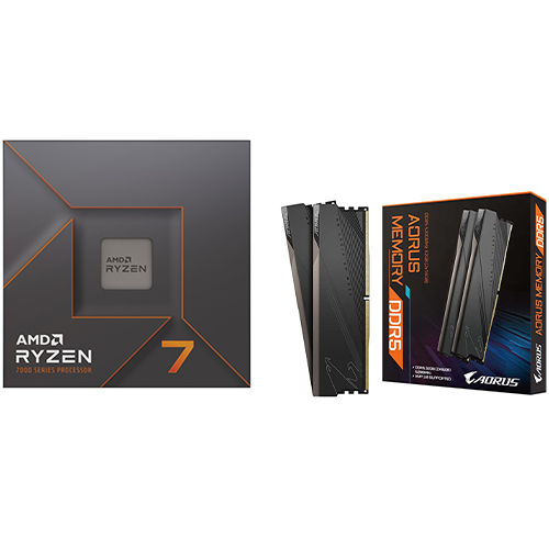 AMD Ryzen 7 7700X 8-core 16-thread Desktop Processor + Gigabyte AORUS 32 GB DDR5-5200 SDRAM Memory Module - 8 cores & 16 threads - 4.5GHz- 5.4GHz CPU Speed - 40MB Total Cache - PCIe 4.0 Ready - Cooler not included