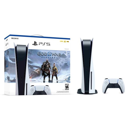 PlayStation 5 Console God of War Ragnarok Bundle - Includes PS5 Console & DualSense Controller - 16GB RAM 825GB SSD - Custom Integrated I/O - Up to 120fps @ 120Hz output - Tempest 3D AudioTech