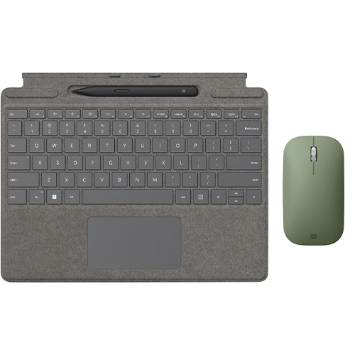 Microsoft Surface Pro Signature Keyboard Platinum with Surface Slim Pen 2 Black + Microsoft Modern Mobile Wireless BlueTrack Mouse Forest