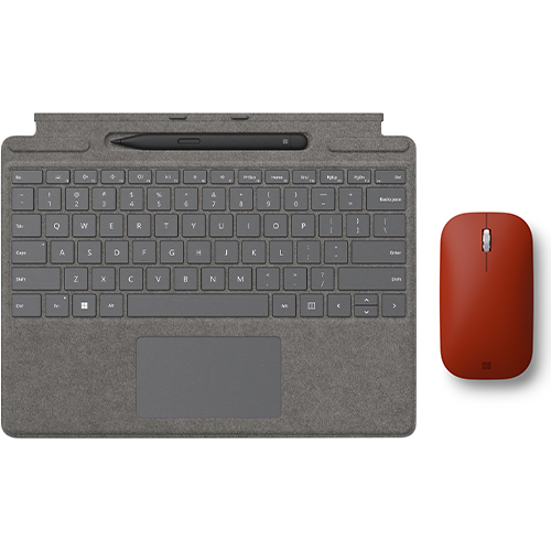 Microsoft Surface Pro Signature Keyboard Platinum with Surface Slim Pen 2 Black + Microsoft Surface Mobile Mouse Poppy Red