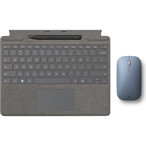 Microsoft Surface Pro Signature Keyboard Platinum with Surface Slim Pen 2 Black + Microsoft Surface Mobile Mouse Ice Blue