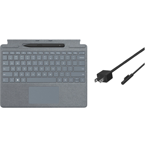 Microsoft Surface Pro Signature Keyboard Ice Blue with Surface Slim Pen 2 Black + Microsoft Surface 65W Power Supply