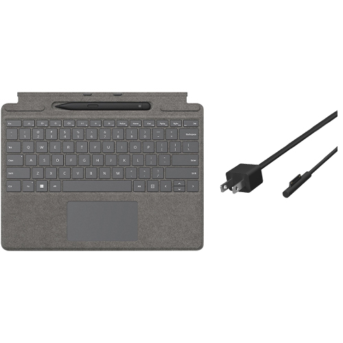 Microsoft Surface Pro Signature Keyboard Platinum with Surface Slim Pen 2 Black + Microsoft Surface 65W Power Supply
