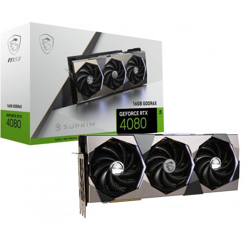 MSI GeForce RTX 4080 16GB SUPRIM X Graphics Card   DirectX 12 Ultimate Supported   G Sync Compatible   HDCP Supported   TORX Fan 5.0 Cooling System   16 GB GDDR6X Memory Interface 