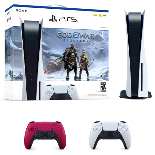 PlayStation 5 Console God of War Ragnarok Bundle + PlayStation 5 DualSense Wireless Controller Cosmic Red