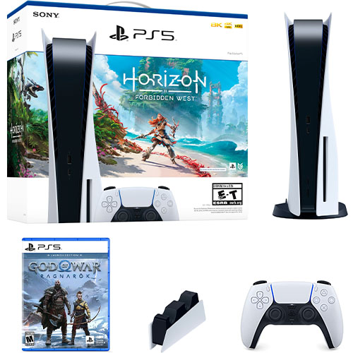 PlayStation5 Console Horizon Forbidden West Bundle + PlayStation 5 DualSense Charging Station for Controller + God of War Ragnarok Launch Edition PS5