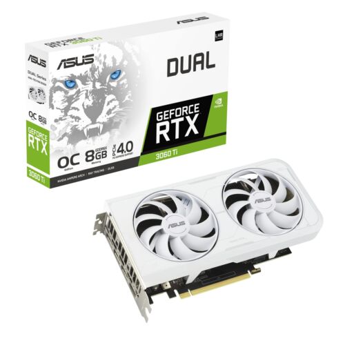 ASUS Dual GeForce RTX 3060 Ti White OC Edition 8GB Gaming Graphics Card - NVIDIA Ampere Streaming Multiprocessors - 2nd Generation RT Cores - 3rd Generation Tensor Cores - Axial-tech Fan Design - 1710 MHz Overclock Speed