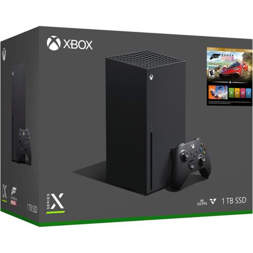 Xbox Series X 1TB SSD Console + Forza Horizons 5 + Xbox Wireless Controller Carbon Black   Includes Xbox Wireless Controller   Includes Forza Horizons 5   16GB RAM 1TB SSD   Experience True 4K Gaming   Xbox Velocity Architecture 