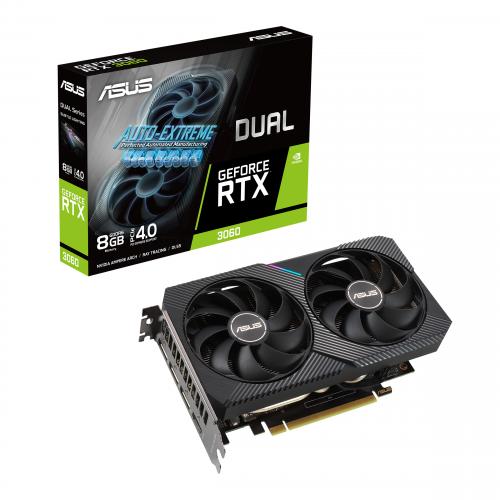 ASUS Dual GeForce RTX 3060 8GB Graphics Card - NVIDIA Ampere Streaming Multiprocessors - 2nd Generation RT Cores - 3rd Generation Tensor Cores - 8 GB GDDR6 Memory - 1807 MHz OC Boost Clock