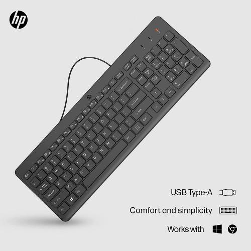 HP 150 Wired Keyboard Black   Full Sized, Keyboard With Numeric Keypad   Silent Touch Chiclet Keyboard   Ergonomic, Comfortable Design   USB Plug And Play Connectivity, LED Indicators   12 Common Shortcut Combos 