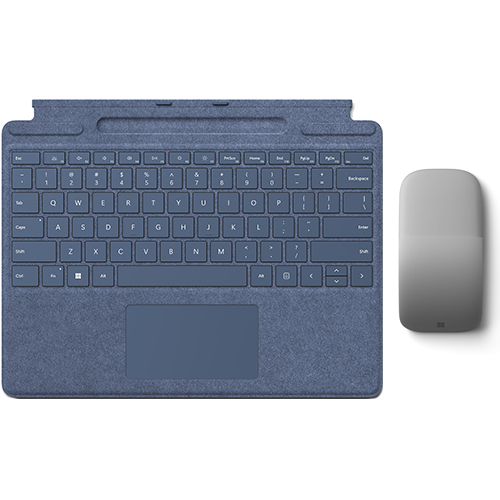 Microsoft Surface Pro Signature Keyboard Sapphire + Microsoft Surface Arc Touch Mouse Platinum - Wireless - Bluetooth Connectivity - Ultra-slim & lightweight - Innovative full scroll plane