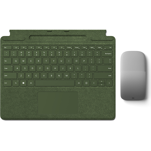 Microsoft Surface Pro Signature Keyboard Forest + Microsoft Surface Arc Touch Mouse Platinum - Wireless - Bluetooth Connectivity - Ultra-slim & lightweight - Innovative full scroll plane