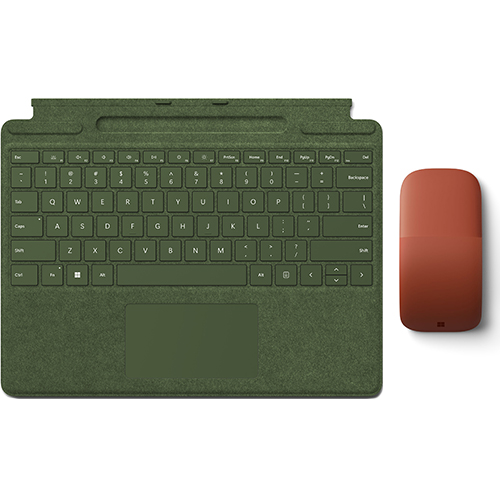 Microsoft Surface Pro Signature Keyboard Forest + Microsoft Surface Arc Touch Mouse Poppy Red - Wireless - Bluetooth Connectivity - Ultra-slim & lightweight - Innovative full scroll plane