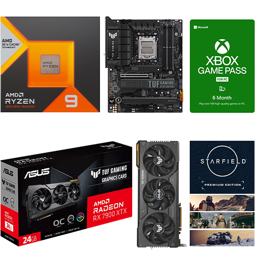 AMD Ryzen 9 7950X3D Gaming Processor+ TUF GAMING X670E-PLUS WIFI Gaming Desktop Motherboard + TUF AMD Radeon RX 7900 XTX Graphic Card + PC Game Pass 6 Month Membership (Email Delivery) + Starfield Premium Edition (Email Delivery)