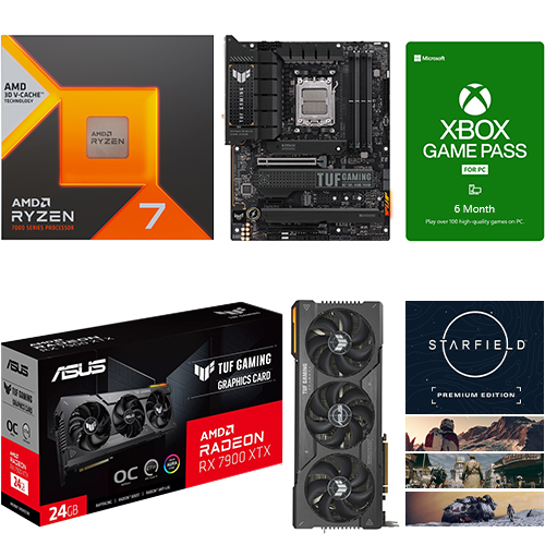 AMD Ryzen 7 7800X3D Gaming Processor + TUF GAMING X670E-PLUS WIFI Gaming Desktop Motherboard + TUF AMD Radeon RX 7900 XTX Graphic Card + PC Game Pass 6 Month Membership (Email Delivery) + Starfield Premium Edition (Email Delivery)
