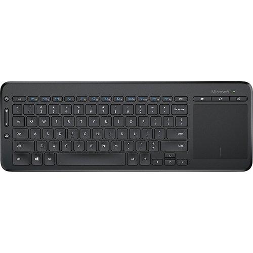 Microsoft All In One Media Keyboard (2)   Wireless   Integrated Multi Touch Trackpad   Advanced Encryption Standard (AES) 128 Bit Encryption   Spill Resistant   Customizable Media Hotkeys   Black 
