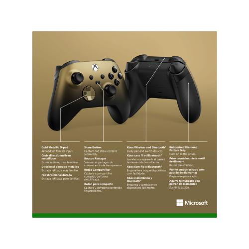 Xbox Wireless Controller Gold Shadow Special Edition   Wireless & Bluetooth Connectivity   New Hybrid D Pad   New Share Button   Featuring Textured Grip   Easily Pair & Switch Between Devices 