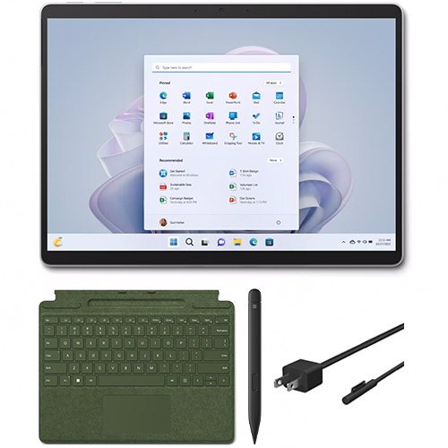 Microsoft Surface Pro 9 with 5G 13" Tablet Microsoft SQ3 NPU 16GB RAM 512GB SSD Platinum + Microsoft Surface 65W Power Supply + Microsoft Surface Pro Signature Keyboard Forest with Surface Slim Pen 2 Black