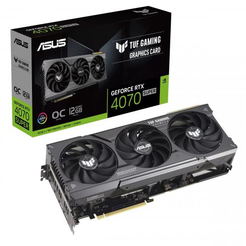 ASUS TUF Gaming GeForce RTX 4070 SUPER 12GB GDDR6X OC Edition Graphics Card - 7680 x 4320 Max Resolution - Powered by NVIDIA DLSS3 - 4th Generation Tensor Cores - 3rd Generation RT Cores - OC mode: 2595 MHz (OC mode)/ 2565 MHz (Default mode)