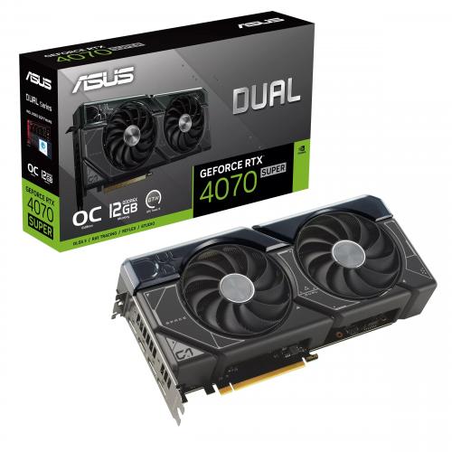 ASUS Dual GeForce RTX 4070 SUPER OC Edition 12GB GDDR6X Graphics Card - 7680 x 4320 Max Resolution - Powered by NVIDIA DLSS3 - 4th Generation Tensor Cores - 3rd Generation RT Cores - Axial-tech fan design