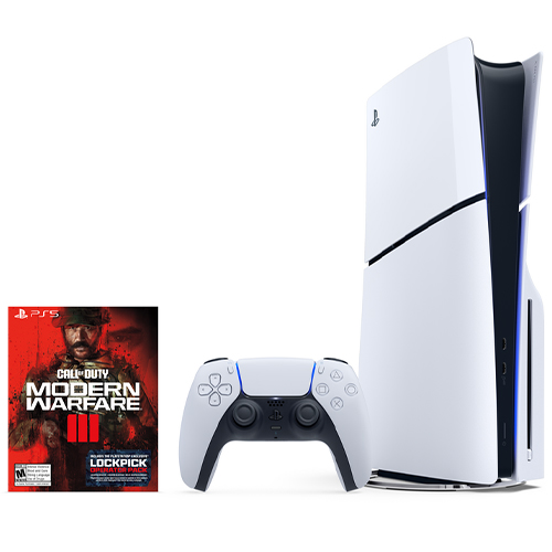 Open Box: PlayStation 5 Slim Console Call of Duty: Modern Warfare III Bundle - Includes PS5 Console & DualSense Controller - 16GB RAM 825GB SSD - Custom Integrated I/O - Up to 120fps @ 120Hz output - Include Call of Duty Modern Warfare III