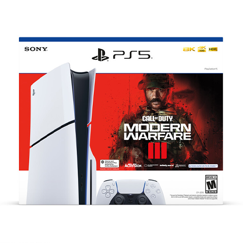 Open Box: PlayStation 5 Slim Console Call Of Duty: Modern Warfare III Bundle   Includes PS5 Console & DualSense Controller   16GB RAM 825GB SSD   Custom Integrated I/O   Up To 120fps @ 120Hz Output   Include Call Of Duty Modern Warfare III 