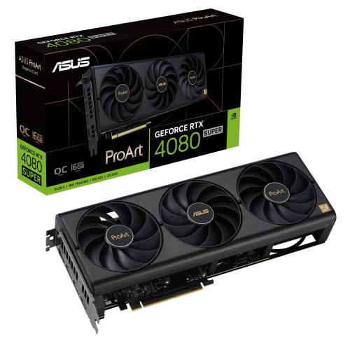 ASUS ProArt GeForce RTX 4080 SUPER 16GB GDDR6X OC Edition Graphics Card - Powered by NVIDIA DLSS3 - 4th Generation Tensor Cores - 3rd Generation RT Cores - OC mode: 2640 MHz (OC mode) - Axial-tech fans scaled up for 23% more airflow