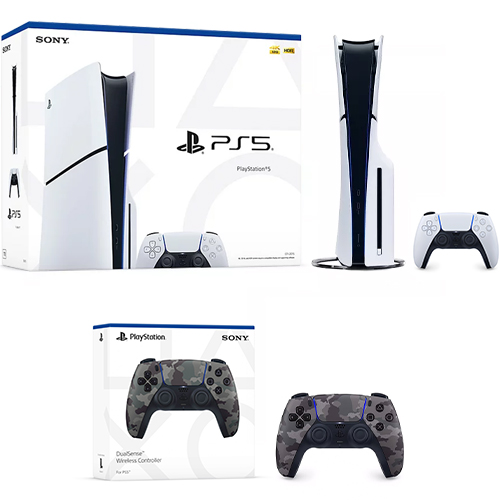 PlayStation 5 Slim Console + PlayStation 5 DualSense Wireless Controller Gray Camouflage - Includes PS5 Console & DualSense Controller - 16GB RAM 1TB SSD - Custom Integrated I/O - Up to 120fps @ 120Hz output - Features new Create Button