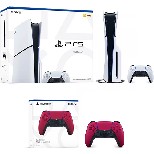 PlayStation 5 Slim Console + PlayStation 5 DualSense Wireless Controller Cosmic Red - Includes PS5 Console & DualSense Controller - 16GB RAM 1TB SSD - Custom Integrated I/O - Up to 120fps @ 120Hz output - Features new Create Button