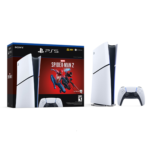 PlayStation 5 Digital Slim Edition Marvels Spider Man 2 Bundle + PlayStation 5 DualSense Wireless Controller Sterling Silver 