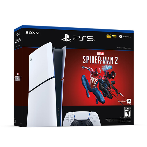 PlayStation 5 Digital Slim Edition Marvels Spider Man 2 Bundle + PlayStation 5 DualSense Wireless Controller Sterling Silver 