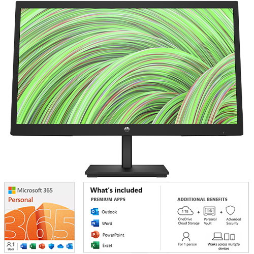 HP V22v G5 22" Class Full HD Gaming LCD Monitor + Microsoft 365 Personal 12 Month Auto-Renewal