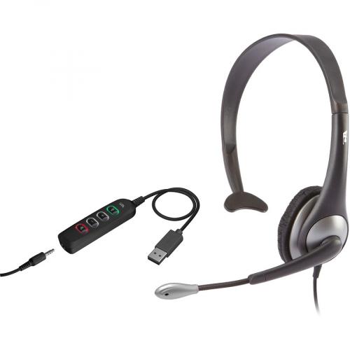 Open Box: Cyber Acoustics Mono Wired Headset (AC 104USB) ? Quality Sound For Calls, USB Or 3.5mm Connection, USB Control Module, Perfect For Call Center, Classroom Or Home 