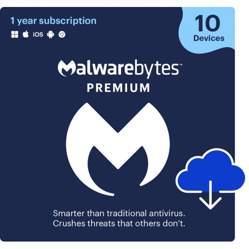 Malwarebytes Premium (Digital Download) - 1 Year Subscription, 10 Devices - Windows, Mac, Android, iOS, Chromebook - 24/7 Real Time Protection - Protects your devices on multiple platforms - Unmatched threat detection - Ultimate control