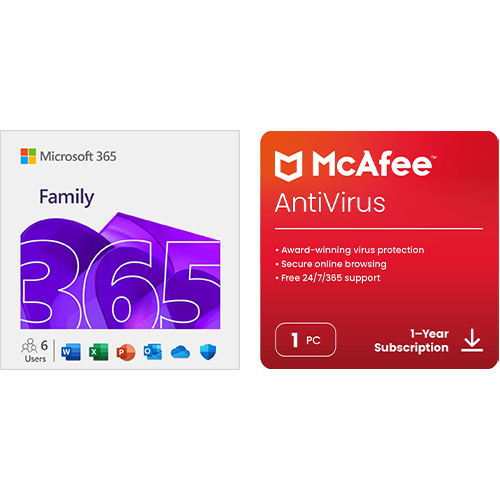 Microsoft 365 Family 12 Month Subscription + McAfee AntiVirus Internet Software Digital Download