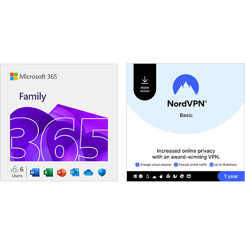 Microsoft 365 Family 12 Month Subscription + NordVPN 1-Year Subscription (Digital Download)