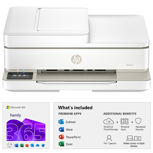 HP Envy 6555e All-in-One Printer + Microsoft 365 Family 12 Month Subscription