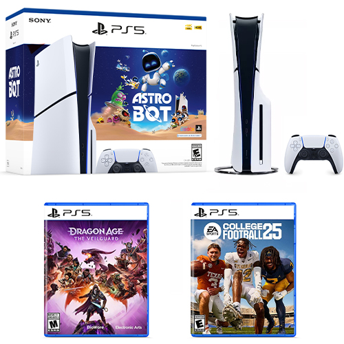 PlayStation 5 Slim Console Astro Bot Bundle + College Football 25 Standard Edition PlayStation 5 + Dragon Age: The Veilguard PlayStation 5