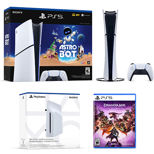 PlayStation 5 Digital Slim Console Astro Bot Bundle + Dragon Age: The Veilguard PlayStation 5 + Disc Drive For PS5 Digital Edition Consoles