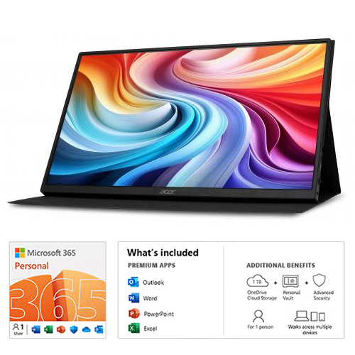 Acer 15.6" Full HD 60Hz 6ms Widescreen IPS Touchscreen Portable Monitor + Microsoft 365 Personal 15 Month Subscription (Digital Download)